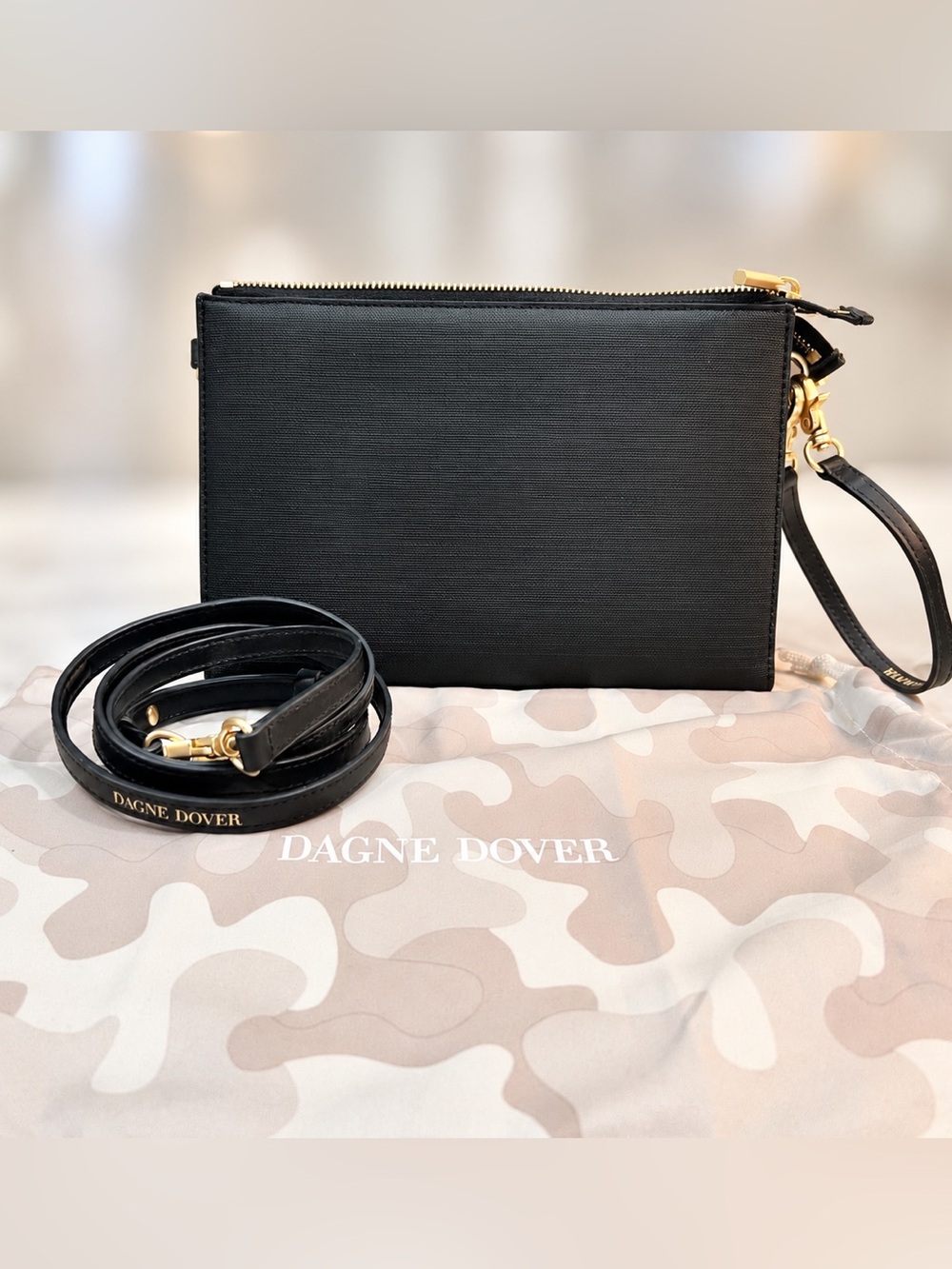 Dagne Dover Essentials Clutch Wallet – Black & Gold Crossbody Wristlet